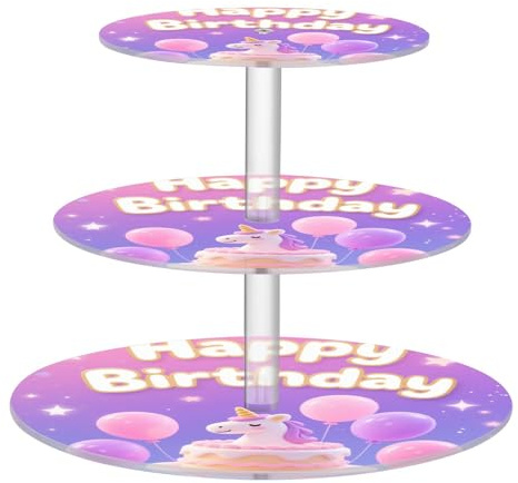 Happy Birthday Unicorns Cake Pink Transparent Circular Tray Spill-Proof Three-Layer Circulars Display Stand Bathroom