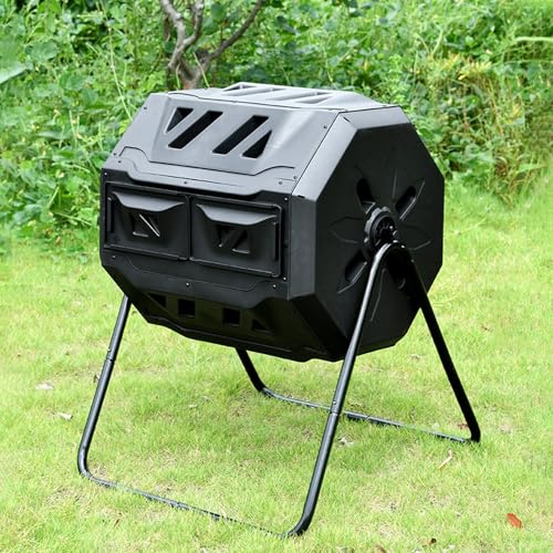 Bidone per compostaggio a doppia camera da 43 galloni, compostiera con porte scorrevoli, soluzione efficiente per il riciclaggio dei rifiuti da giardino e cucina, sistema di compostaggio ecologico