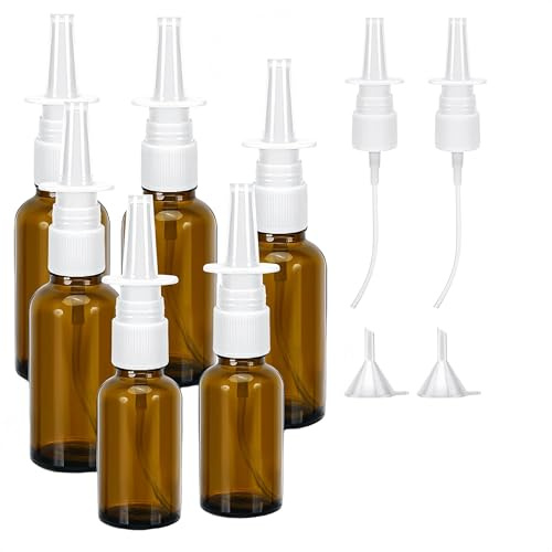 Frdelma 6 flacons de spray nasal vides en verre, Réutilisable Flacon Pulvérisateur Nasal,10 ml/2 Pcs,30 ml/4 Pcs Avec buse de rechange, étiquettes, entonnoirs - Pour parfum, huiles essentielles