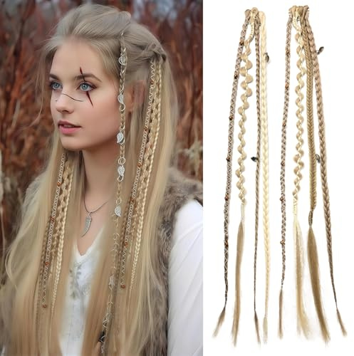 Dsoar Clip in Boho Zöpfe 20 Zoll 2 Stück Bohemian Geflochtene Haarteile mit Perlen und Anhängern Hitzebeständige Synthetische Dreads für Cosplay und den täglichen Gebrauch