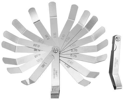 sourcing map 2 spessimetri di spessore metrico 0,05-1 mm, 16 lame da 9,5 cm, set di spessimetri a gomito in acciaio inossidabile 3CR13, strumento di misurazione per riparazione valvola di accensione