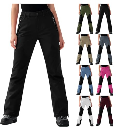 EMATOP Skihose Damen Warme Winddichte Wasserdichte Schneehose Lang Winter Outdoorhose Sport Casual Funktionshose mit Reißverschlusstasche Wanderhose Klassisch Bequem Softshellhose Ski Hosen