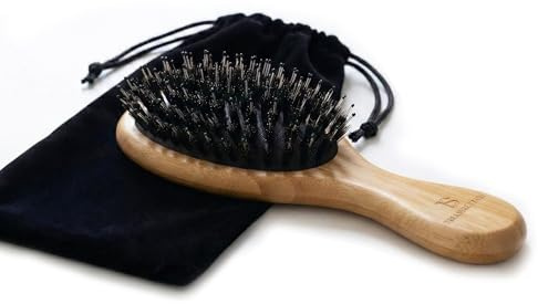 Treasure Stash Boar Bristle Mini Travel Hair Brush, Bamboo Wood, Anti-Static Airbag Cushion, Detangling Styling Comb (1, Boar Bristle)