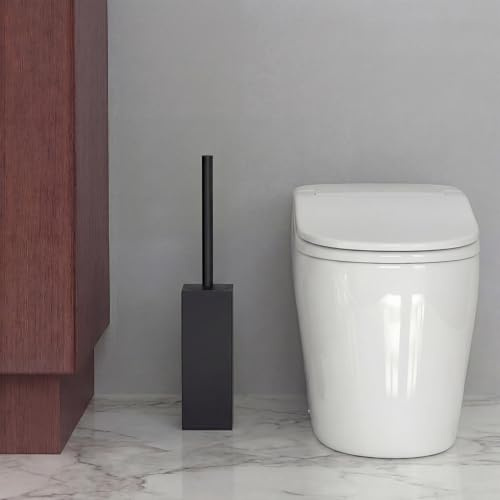 FORIOUS Escobilla de Baño Rectangular con Cabezal de Repuesto y Vaso Interior Extraíble, Negro