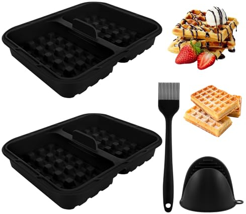 2 Pack Air Fryer Silicone Waffle Moulds, Air Fryer Liner, Belgian Waffle Air Fryer Accessories, Waffle Insert for Air Fryer Compatible with Ninja AF500EU, AF400EU, AF451EU, SL400EU (Black)