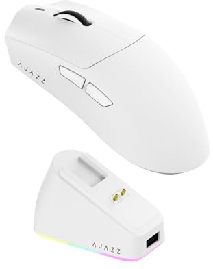 AJAZZ AJ139P V3 Mc Wireless Gaming Mouse, PAW3311 Sensor, 24K DPI, 2.4G/USB-C/BT, 800mAh Battery, Ultra-Light 69g, RGB Magnetic Charging Base, 80 Million Clicks Life, Compatible with PC and Mac, White