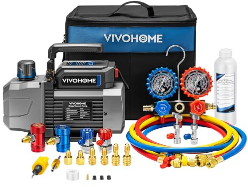 VIVOHOME 1/3 HP 4,5 CFM - Bomba de vacío y juego de manómetros AC