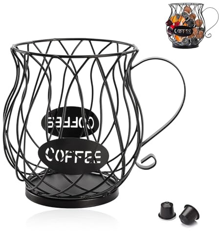 CZMTBO Coffee Pod Holder, Large Capacity Coffee Pod Basket Black Metal Coffee Capsule Storage Basket Espresso Pods Organizer for Kitchen Counter Tea Station Office