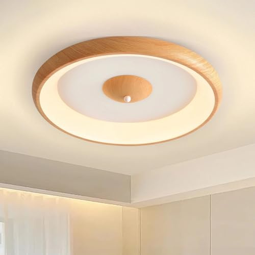RRBEST LED Deckenleuchte, Runde Holz Deckenlampe, 30W Dimmbar LED Lampen Deckenlampen für Wohnzimmer, Flur, Schlafzimmer, Küche, Büros