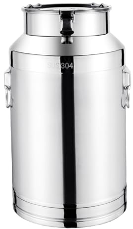 5L Stainless Steel Milk Can with Lid, Secure Buckle & Handle, Food Grade Airtight Milk Jug Bucket for Water, Oil, Soup & Liquid Storage