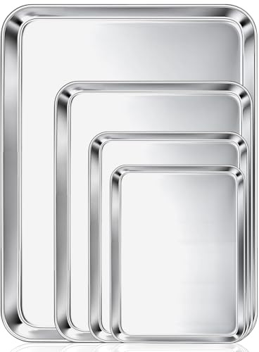 Baking Sheet Pans Set of 4, Stainless Steel Baking Tray Oven Trays 40x30cm, Heavy Duty Cookie Sheets for Baking Roasting, Dishwasher Safe Non Toxic Rust Free Baking Tin Set