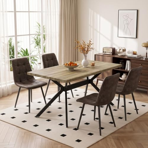 ANVOFONG Esstisch mit 4 Braun Stühlen,Esstisch in Naturholzfarbe | Essgruppen Esstischmit technisches Esszimmerstühle,Rechteckig Esstisch aus Holz,für Küche Esszimmer und Wohnzimmer
