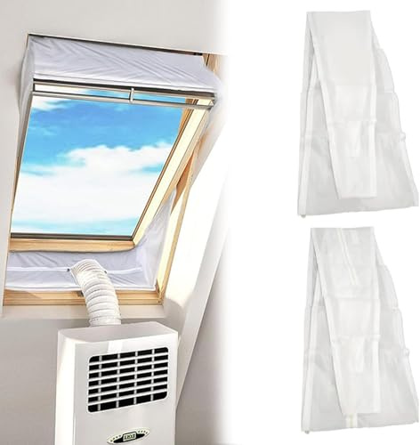 Air Conditioner Window Seal Kit, Centre Pivot Roof Window Seal Kit for Portable Air Conditioner, Windproof Fastening Tape Zippered AC Vent Seal for Window and Wall (White-2pc)