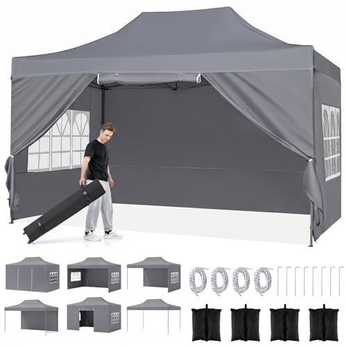 COSTWAY Carpa Plegable 3x4m, 4 Paredes Laterales Desmontables (Gris)