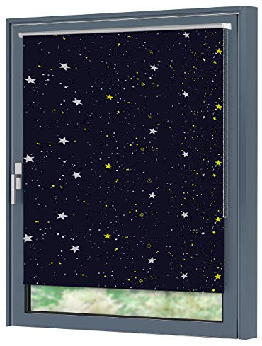 Julido Verdunklungsrollo ohne Bohren 95x150cm, Fenster Rollo Klemmfix Blau mit Sternen, Thermorollo mit Silberbeschichtung