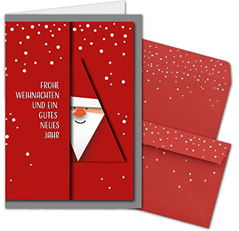 NEUSER PAPIER 30x Weihnachtskarten-Set DIN A6 mit rotem Weihnachtsmann Motiv - Faltkarten mit passenden Umschlägen - Modern Abstrakt - Weihnachtsgrüße für Firmen und Privat