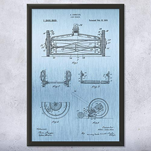Framed Reel Lawn Mower Print, Hardware Store Decor, Garage Wall Art, Gardener Gift, Landscaper Gifts, Tool Shed Art Blue Steel (8x10)