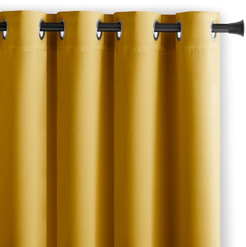 RESTILO Blackout Vorhang 140x175 cm senffarben 1 St. Ösenschal Blackout | Verdunkelungsvorhang Blickdicht Fensterdekoration Dekoschal Dekorvorhang