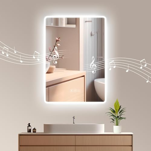 Habison 50x70cm Badrumsspegel Med Belysning, Led Badrumsspegel Med Bluetooth, Anti-Im Badrumsspegel Väggspegel Med Pekknapp, 3 Färger Temperatur, Justerbar Ljusstyrka