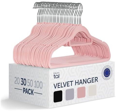 Blumtal Kleiderbügel 30 Stück ohne Clips - Kleiderbügel Samt 360° drehbar und belastbar - Ultra platzsparend und rutschfest - Hangers - Samtbügel Rosa