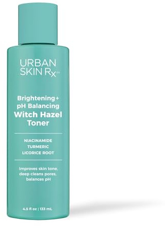 Urban Skin Rx Witch Hazel Brightening & pH Balancing Toner, Exfoliated & Clarifies Clogged Pores, Improves the Appearance of Uneven Skin Tone, Reduces Redness & Brightens Dull Complexions, 4.5 Fl Oz