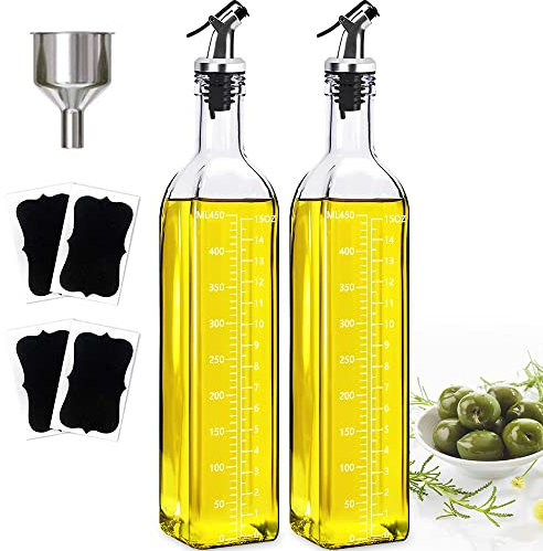ztarraum Ölflasche, 2 Packung mit 500ML Essig und Ölspender Set mit Trichter, Olivenöl Flasche Behälter mit klare