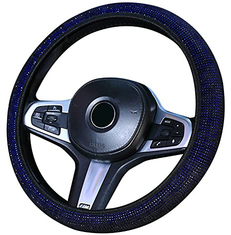 Lenkradbezug Glitzer,Bling Bling Lenkradabdeckung Universal Rutschfest Vollrhinestones Lenkradhülle Lenkrad Abdeckung Lenkradschoner Auto-Dekorzubehör für Frauen Damen Mädchen Auto Zubehör,Blau