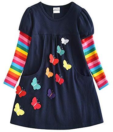 VIKITA Vestito Manica Lunga Striscia Cartoon Animale Sciolto T-Shirt Vestitos Bambina