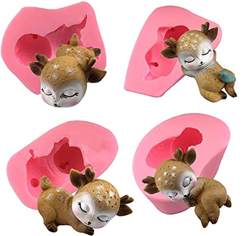 Xidmold 4 Stück 3D Hirsch Silikonform Gießform, Eiswürfelform Silikon Kuchen Fondant Formen, Harzform Schmuck Resin Form Gussform für die Herstellung von Dekoration, Weihnachten, Anhänger