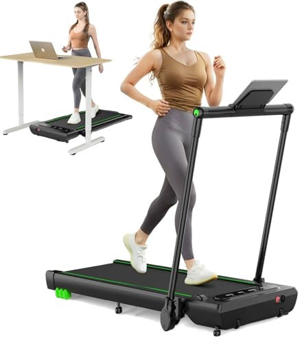 THERUN Klappbar Laufband für Zuhause,Aufgerüstet Doppelter Stoßdämpfend 2,5PS Schreibtisch Laufbänder mit Verbreiterter Laufgürtel,Walking Pad Leise bis 12km/h mit Touchscreen für Büro (Dunkelgrün)