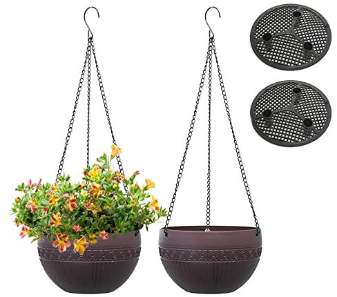 MissFox 2 Stück Blumenampel Außen, Selbstbewässerung Hängende Blumentöpfe mit Rostfrei Ketten, Hängeblumentöpfe Kunststoff mit Ablaufloch, Hängeampeln für Innen Draußen Decken Balkone Wanddekoration