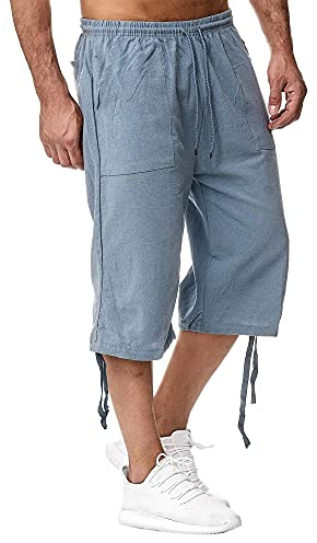 Sprifloral Mens Linen Shorts 3/4 Length Pants with Pockets Drawstring | Lightweight,Comfortable,Loose Fit,Casual Summer Trousers,Beach Vacation Shorts,Yoga Joggers,S-5XL