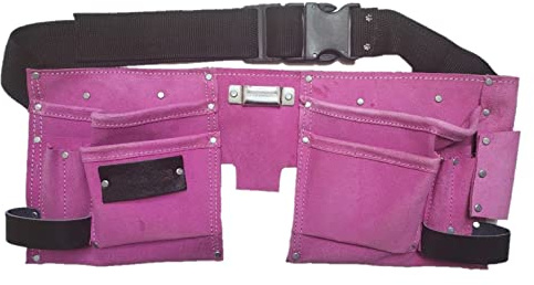 11 Pocket Pink Double Leather Tool Pouch Includes Tape/Hammer Holder
