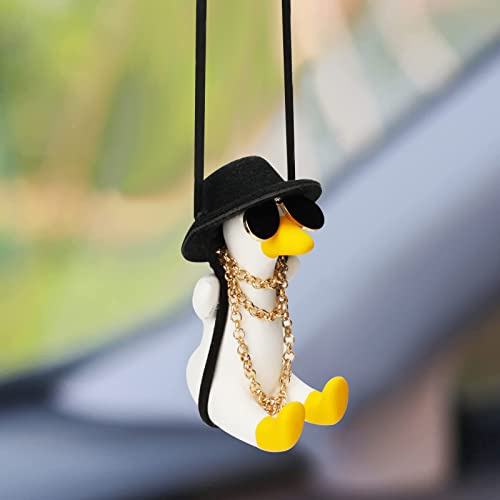 Süße Schaukel Ente Dekor,Neue Auto Anhänger Swinging Duck mit Hut Sonnenbrille Car Accessories,Auto Rückspiegel Innen Dekoration Fliegende Ente Hänge Ornament Spiegel Charms Zubehör Lustige Geschenke