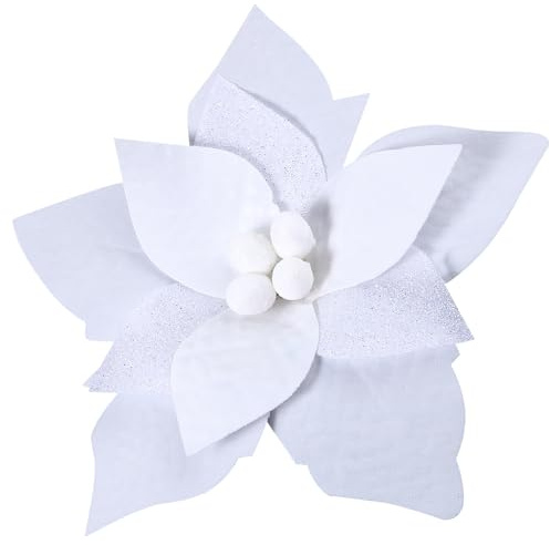 24 Stück Künstlicher Weihnachtsstern Blumen Weihnachtsstern Glitzer Weihnachtsblumen Ornamente Faux Weihnachtsblumen 3 Größe für Weihnachtsbaum Kranz Hochzeit Neujahr Haus Deko (Weiß)