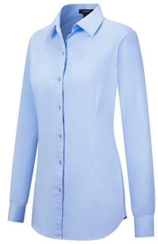 Tapata Camicie abbottonate da Donna Camicette a Maniche Lunghe dal Taglio Classico Top Elasticizzati per Lavoro Business Casual Elegante, Azzurro, X-Large