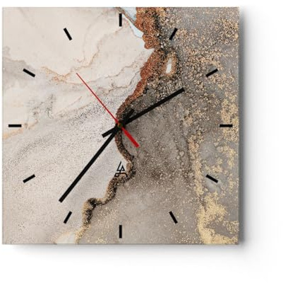 ARTTOR Orologio da Muro in Vetro 40x40 cm Quadrato Astratto - 4778 | Calcolo Sabbia Astrazione Moderno Orologio da Parete Decorativo Silenzioso Analogico Decorazione da Parete ARTTOR