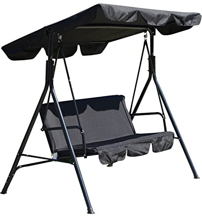O·Lankeji Gartenschaukel, 3-Sitzer,Hollywoodschaukel mit Baldachin,Hängebank Outdoor,Metall-Hängematte,Schaukelbank für Hof, Balkon,Tragfähigkeit 330 Pfund (Color : Schwarz, Size : 170x110x153cm)