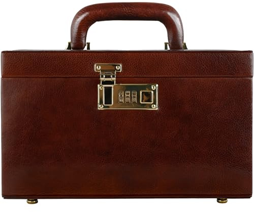 Time Resistance Braun Leder-Schmuckkästchen Vollnarbenleder Schmuck Organizer Aufbewahrung von Accessoires Schließfach mit Schlüssel