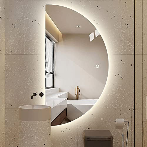 JWW LED Specchio da Parete 80 Cm Specchio da Bagno A Semicerchio, Senza Cornice, Specchio da Corridoio Moderno Forma di Mezza Luna (Size : 20inch)