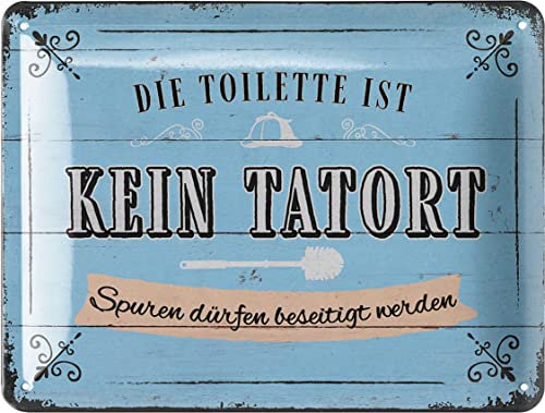 LANOLU Retro Blechschild - TOILETTE IST KEIN TATORT, Toilettenschild lustig, lustige WC Schilder Vintage Deko Gäste WC Schild, Bad Bilder, Badezimmer Türschilder, Toilettenschilder 15x20 cm