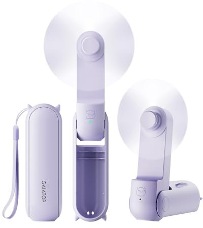 gaiatop Portable Handheld Fan, Mini Rechargeable Folding Fans with Power Bank USB Battery Operated, Small Pocket Design for Travel Lash Makeup, Summer Gifts for Women Girl Purple