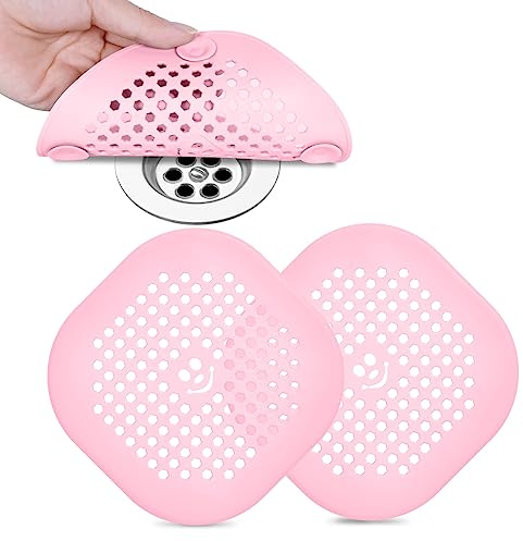 Flintronic 2 Pcs Protection de Drain de Silicone, Filtre Evier avec Ventouse, Filtre de Couverture de Drain de Baignoire, Filtre À Cheveux et Saletés Anti-Colmatage pour Évier de Douche Baignoire