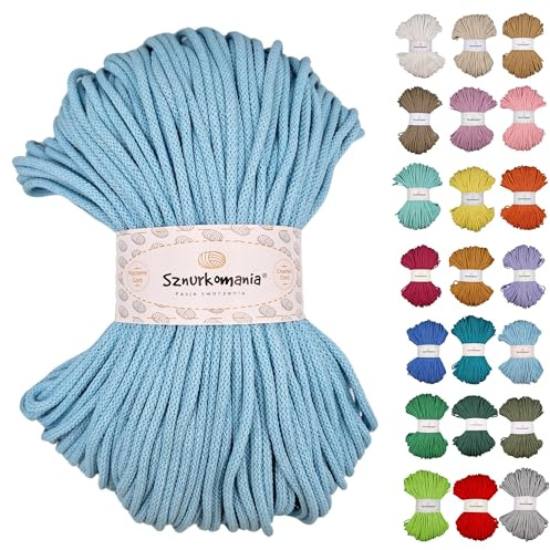 Sznurkomania Braided Cotton Cord 5mm 100m 46 Colours Crochet Cable Macrame Cord Macrame Yarn Premium Macrame Cord Macrame Cord Macrame Cord Macrame Cord (Light Blue)