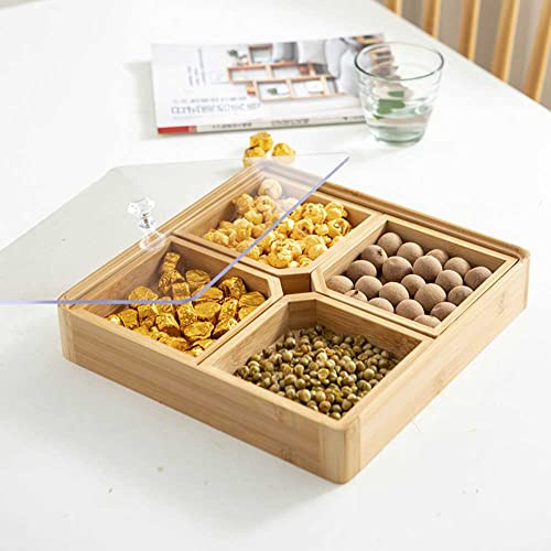Jauhmui Bambus Snacktablett mit Deckel Aufbewahrungsbox für Nüsse Quadrat