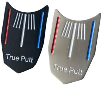 True Putt Golfballmarker mit Golf-Ausrichtungslinien, Golfball-Marker zum Putting Grün, 2 Stück, schwarz und silber