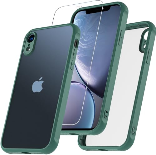 Fin2feel iPhone XR Hülle Mit 9H Glas Panzerfolie - 360 Grad Rundumschutz Stoßfest Kratzfest Matte Schutzhülle Mit Kameraschutz Für 6.1 Outdoor Case (Grün)