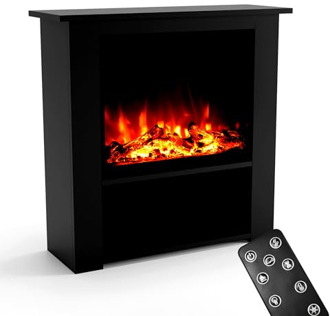 GF CORE Elektrokamin mit Heizung und Kaminfeuer (Standkamin THEBE) - elektrischer Kamin mit LED-Feuer in 3 Farben, Heizlüfter, Holz-Deko & Fernbedienung, 86x85x30 cm, Schwarz