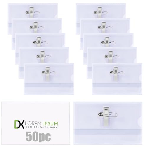 Vicloon Porte Badge, 50Pcs Badge Plastique Horizontal, Badges Personnalisable Avec Clip et épingle, Porte-Carte d'Identité Transparent Résistant à l’Eau Pour Badges Infirmiere, Ecoles, Entreprises