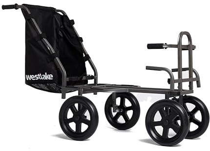WESTLAKE Hercules Match Barrow with Solid Puncture Proof Wheels & Rear Carry Compartment, Trolley, Cart, Wheelbarrow, Angling & Fishing Equipment, Black